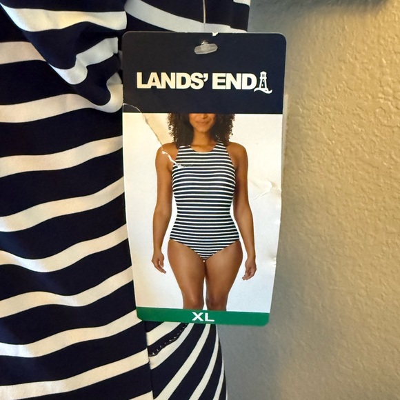 LANDS’ END One Piece Navy Blue/White Stripes Swimsuit Bathing Suit Size XL - Picture 6 of 7